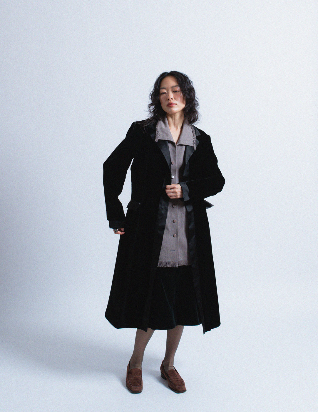 Blumarine black velvet coat with satin trim
