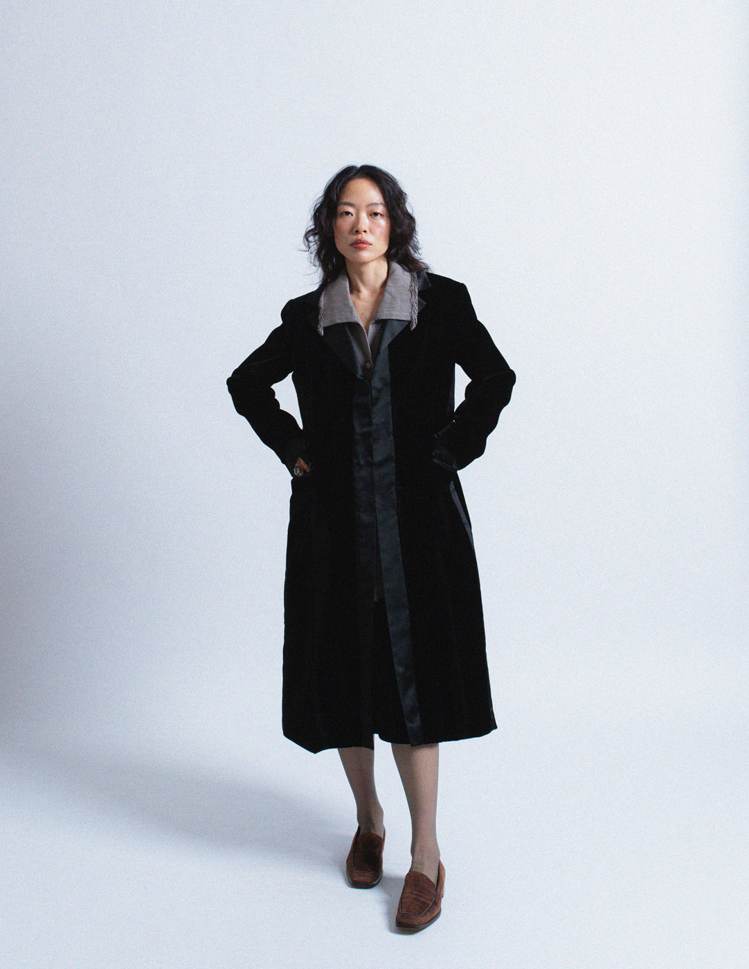 Blumarine black velvet coat with satin trim