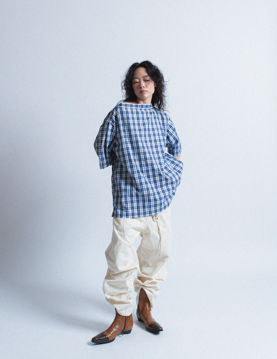 Comme des Garçons blue plaid cotton top
