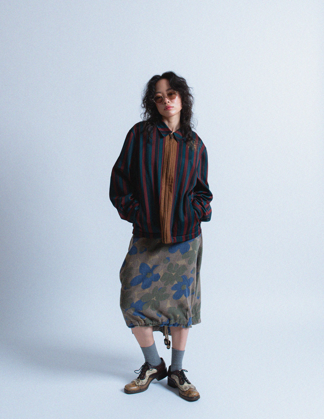 Yohji Yamamoto olive tone floral wool skirt