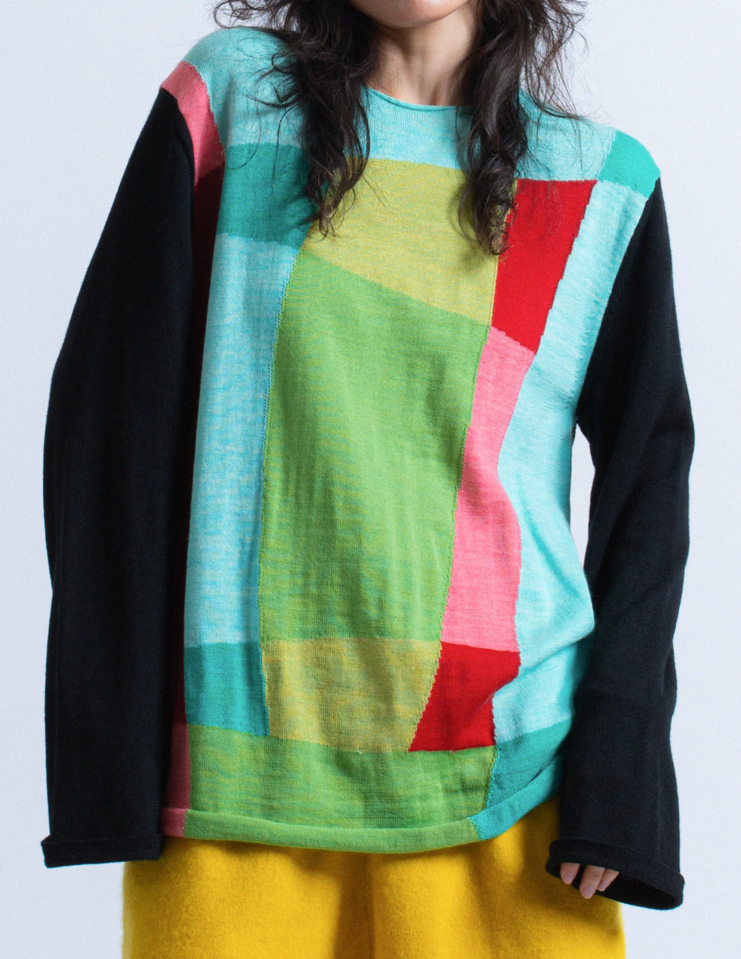Comme des Garçons color-block light knit pullover front detail