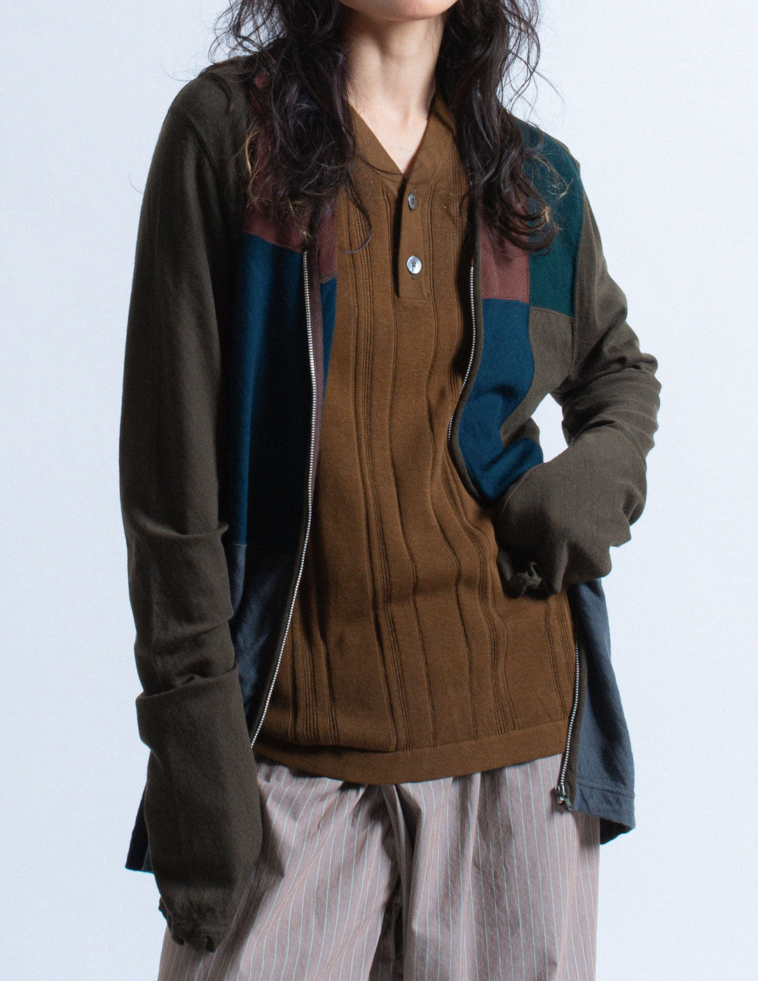 Comme des Garçons Homme vintage deep tonal block wool zip up jacket detail