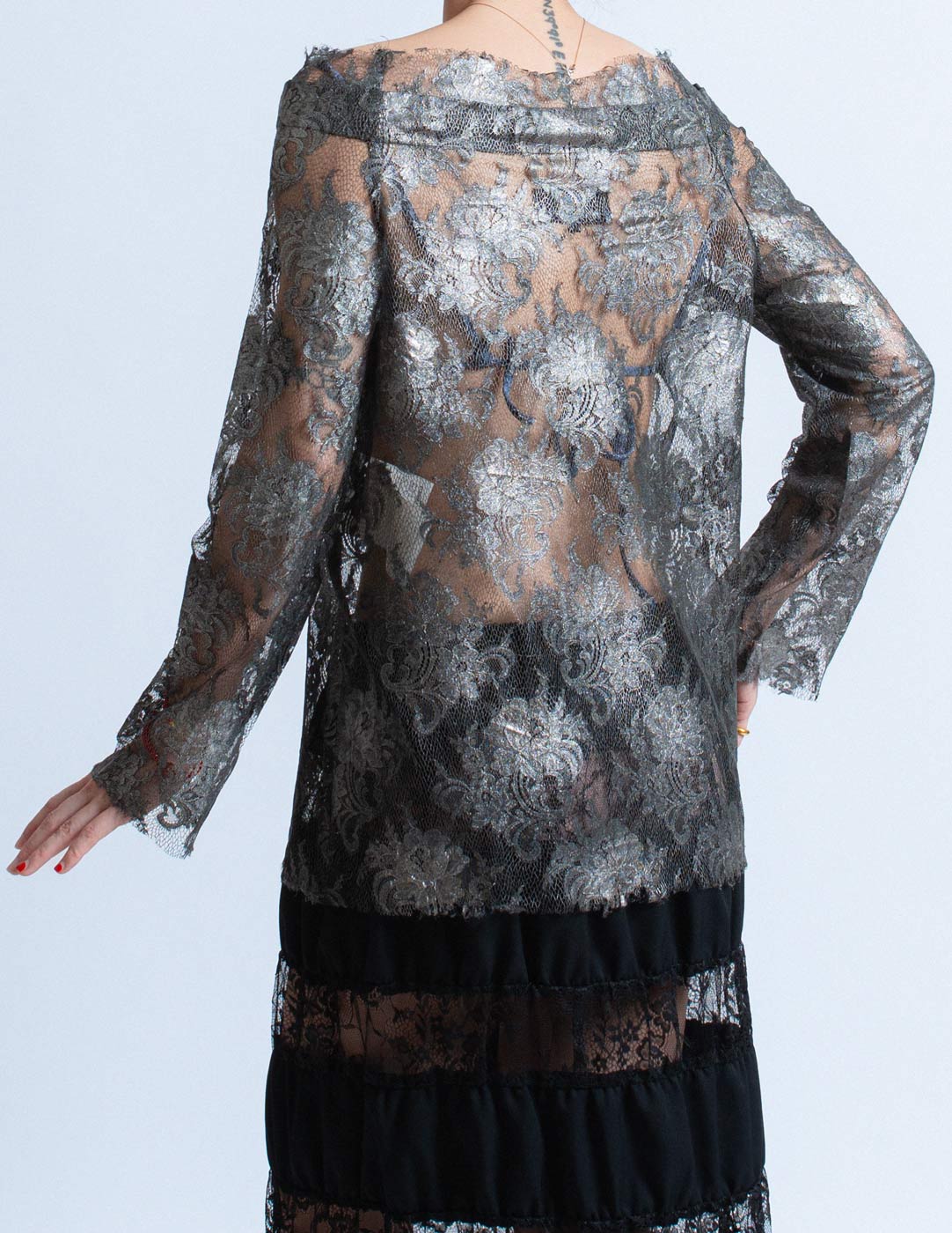 Comme des Garçons vintage metallic lace top back detail