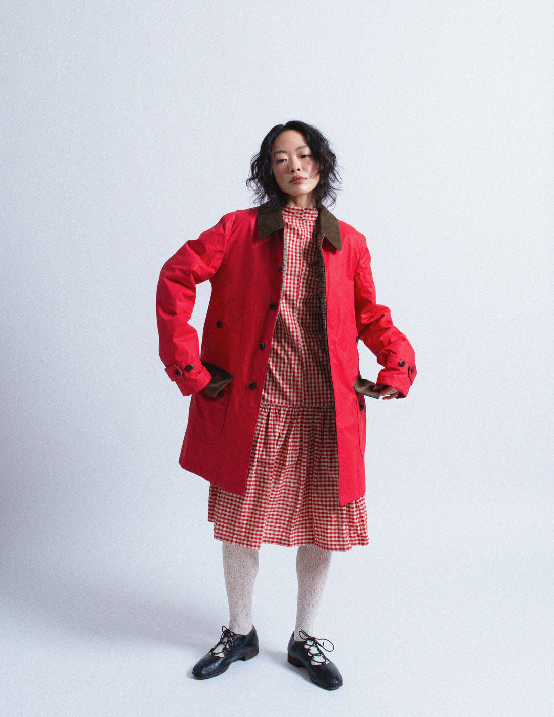 Comme des Garçons Homme red utility jacket with corduroy trim