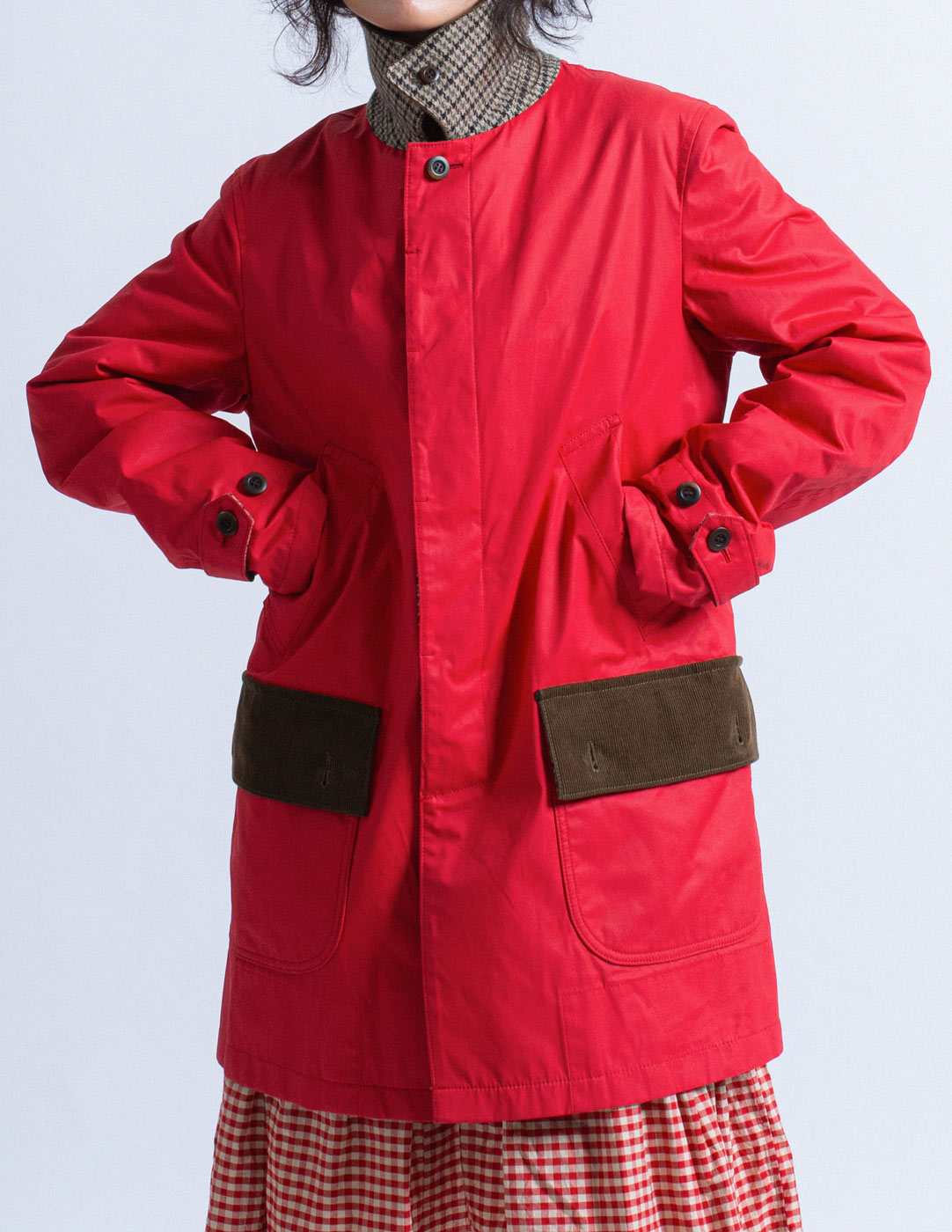 Comme des Garçons Homme red utility jacket with corduroy trim