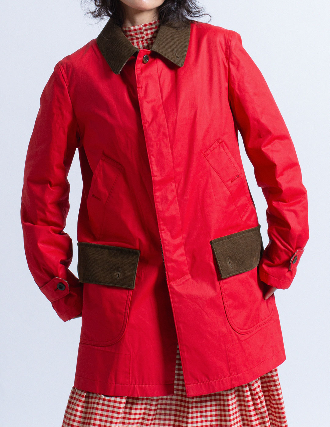 Comme des Garçons Homme red utility jacket with corduroy trim front detail