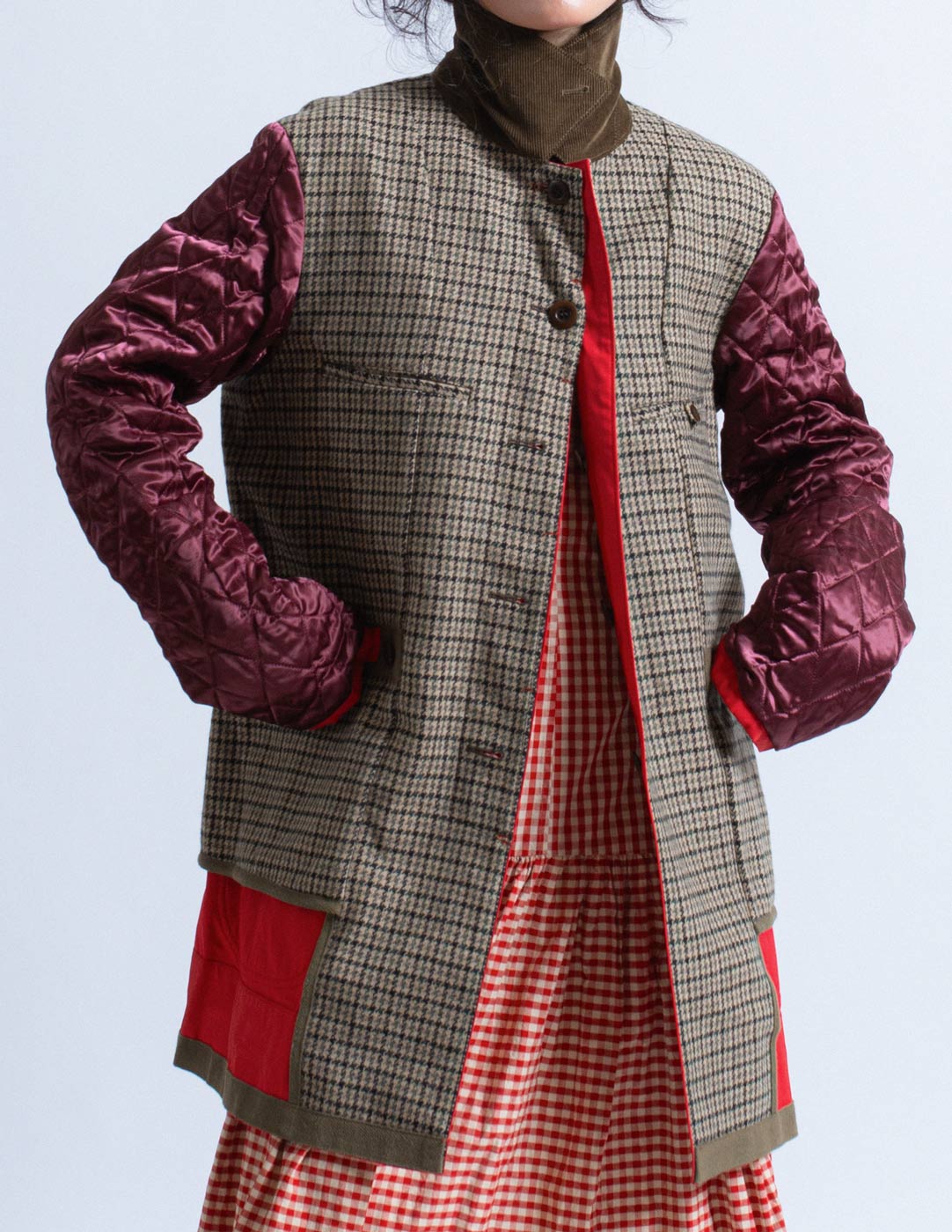 Comme des Garçons Homme red utility jacket with corduroy trim interior detail