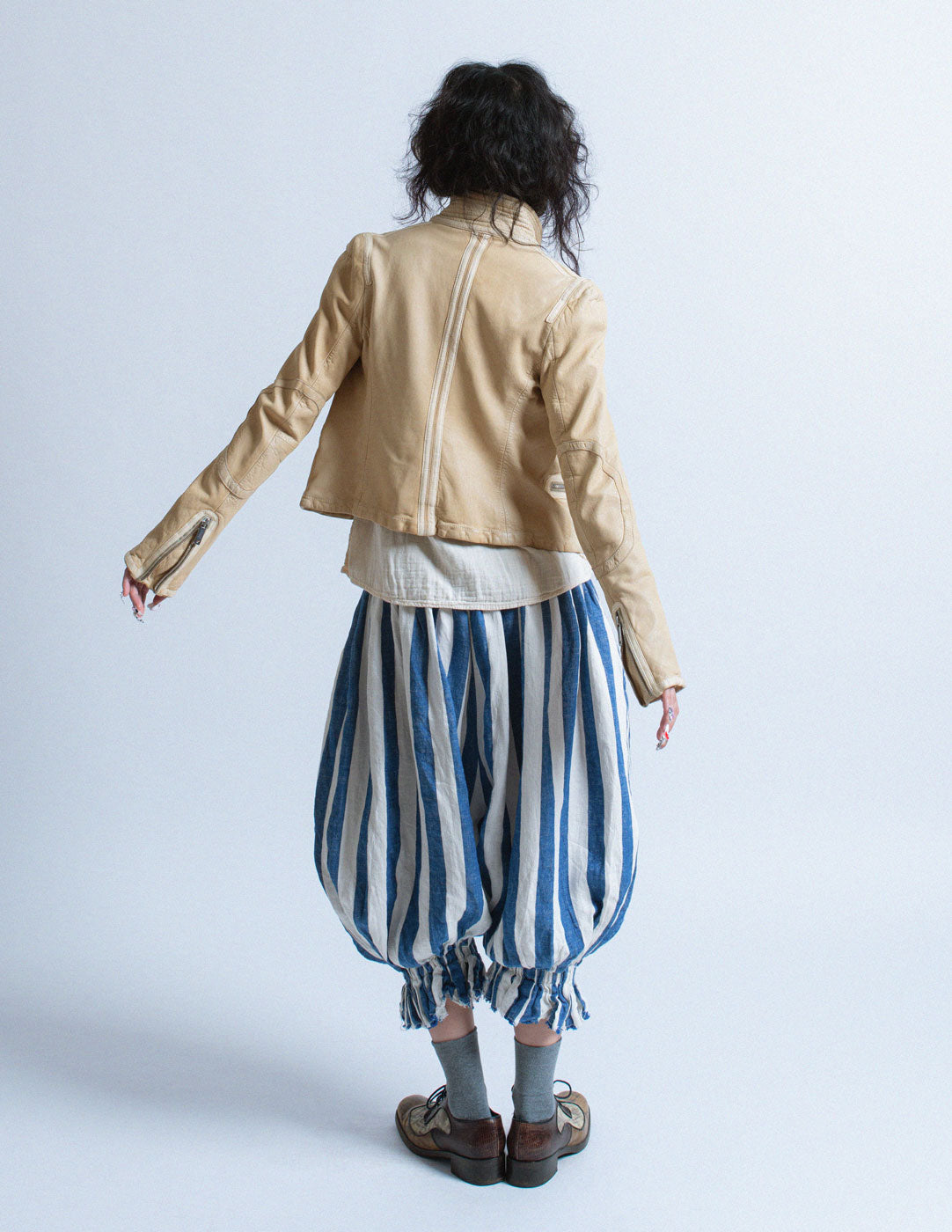 Giorgio Armani cropped cream moto leather jacket back view