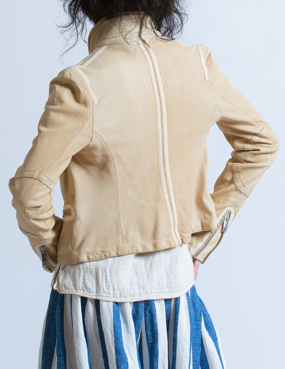 Giorgio Armani cropped cream moto leather jacket back detail