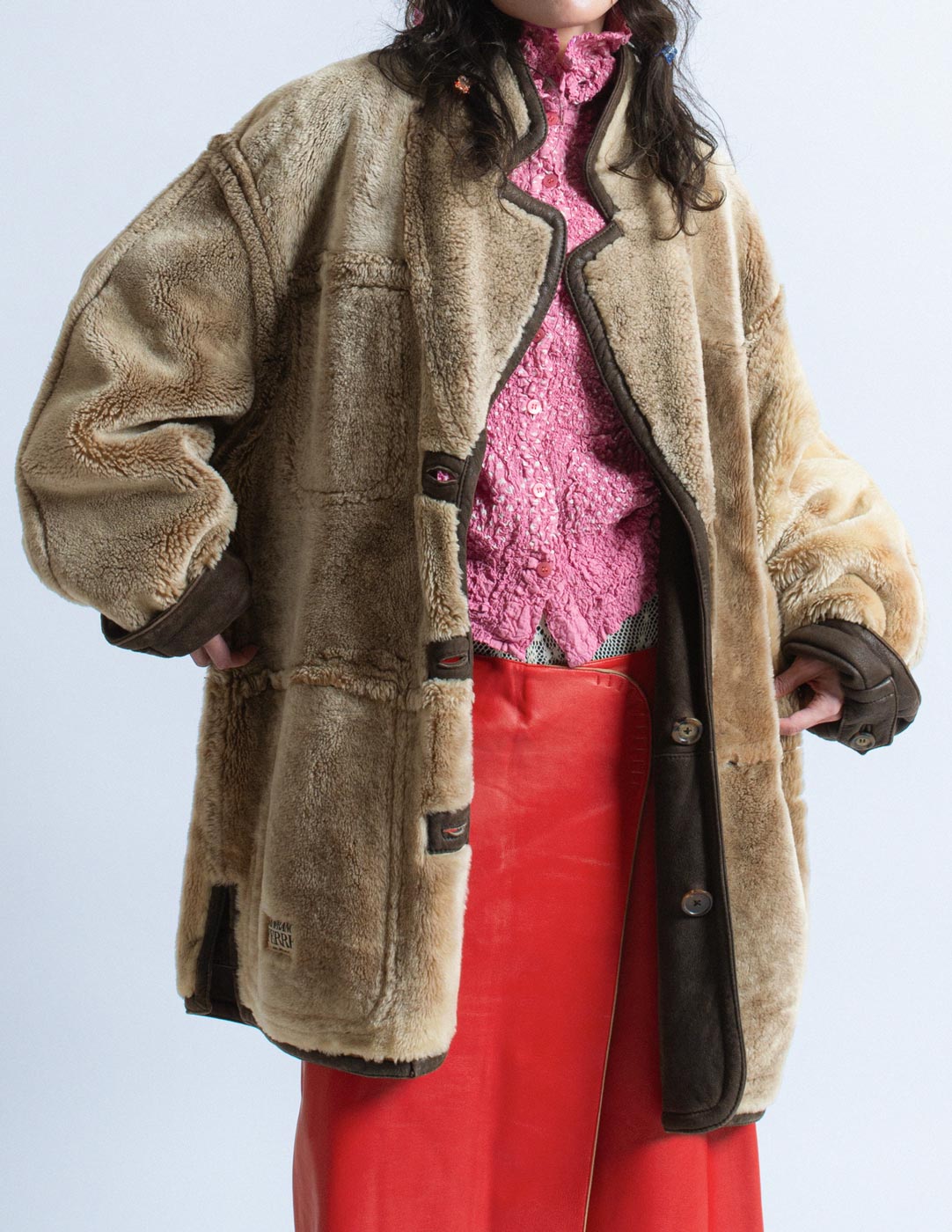 Gianfranco Ferré vintage brown shearling leather coat detail