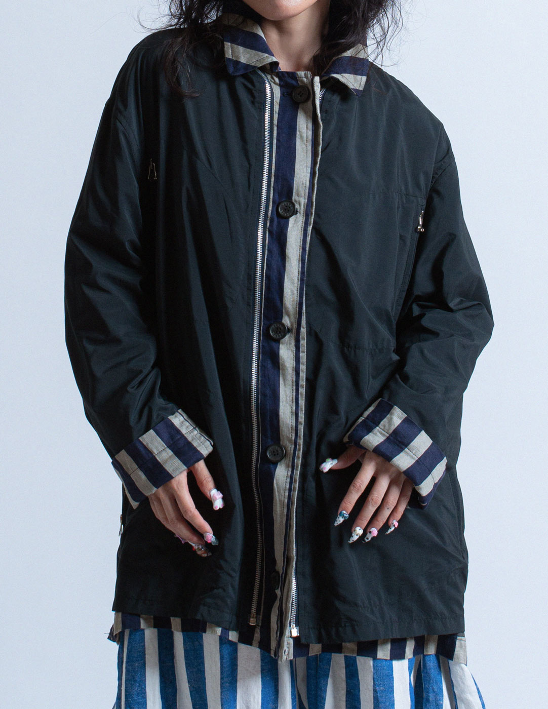 vintage striped reversible and detachable multi-way jacket