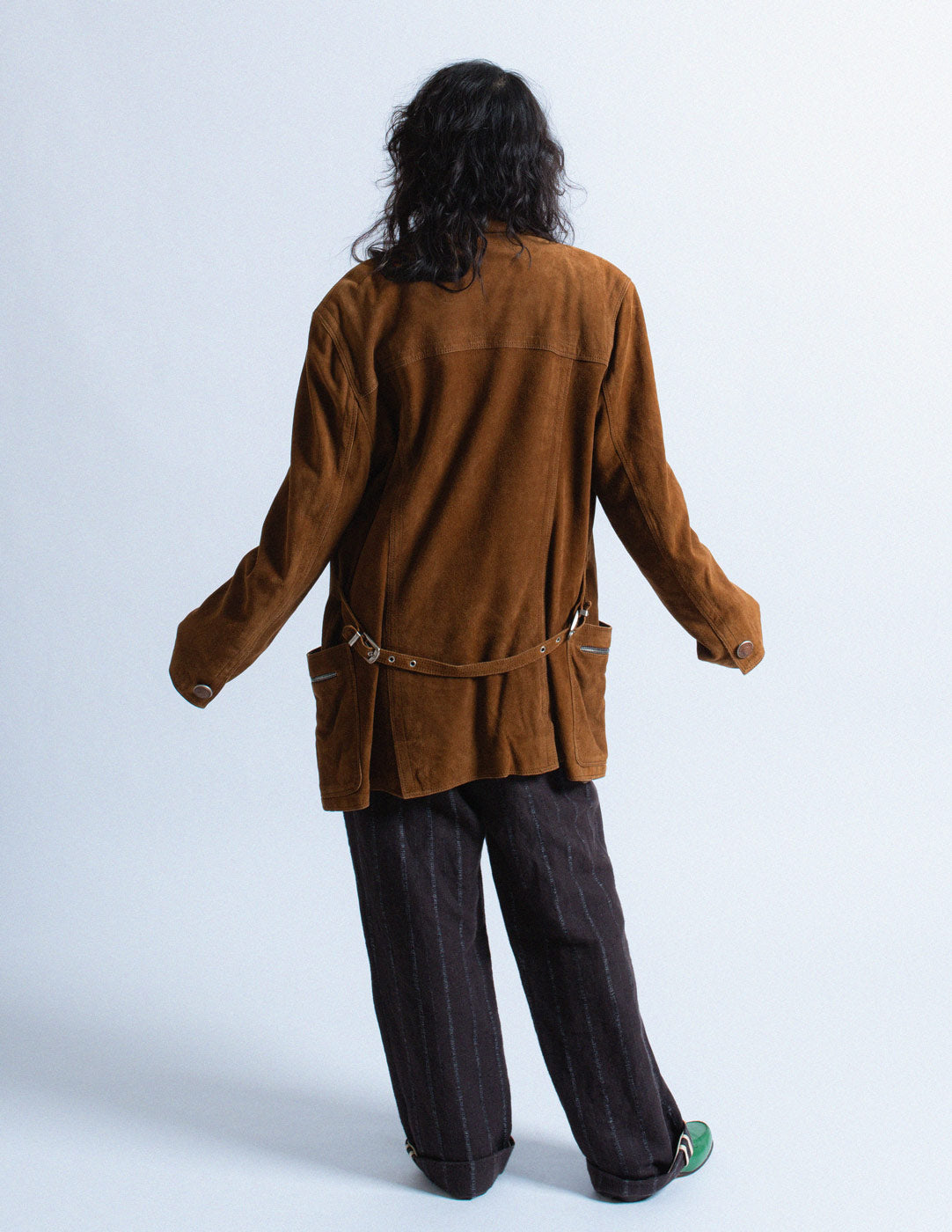 Gianni Versace vintage gingerbread brown suede jacket back view