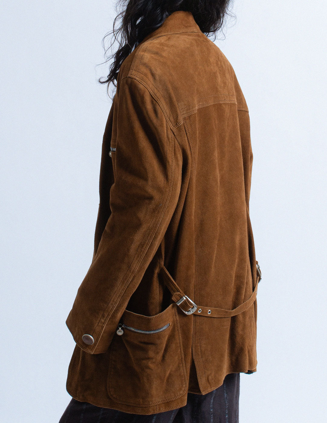 Gianni Versace vintage gingerbread brown suede jacket side detail