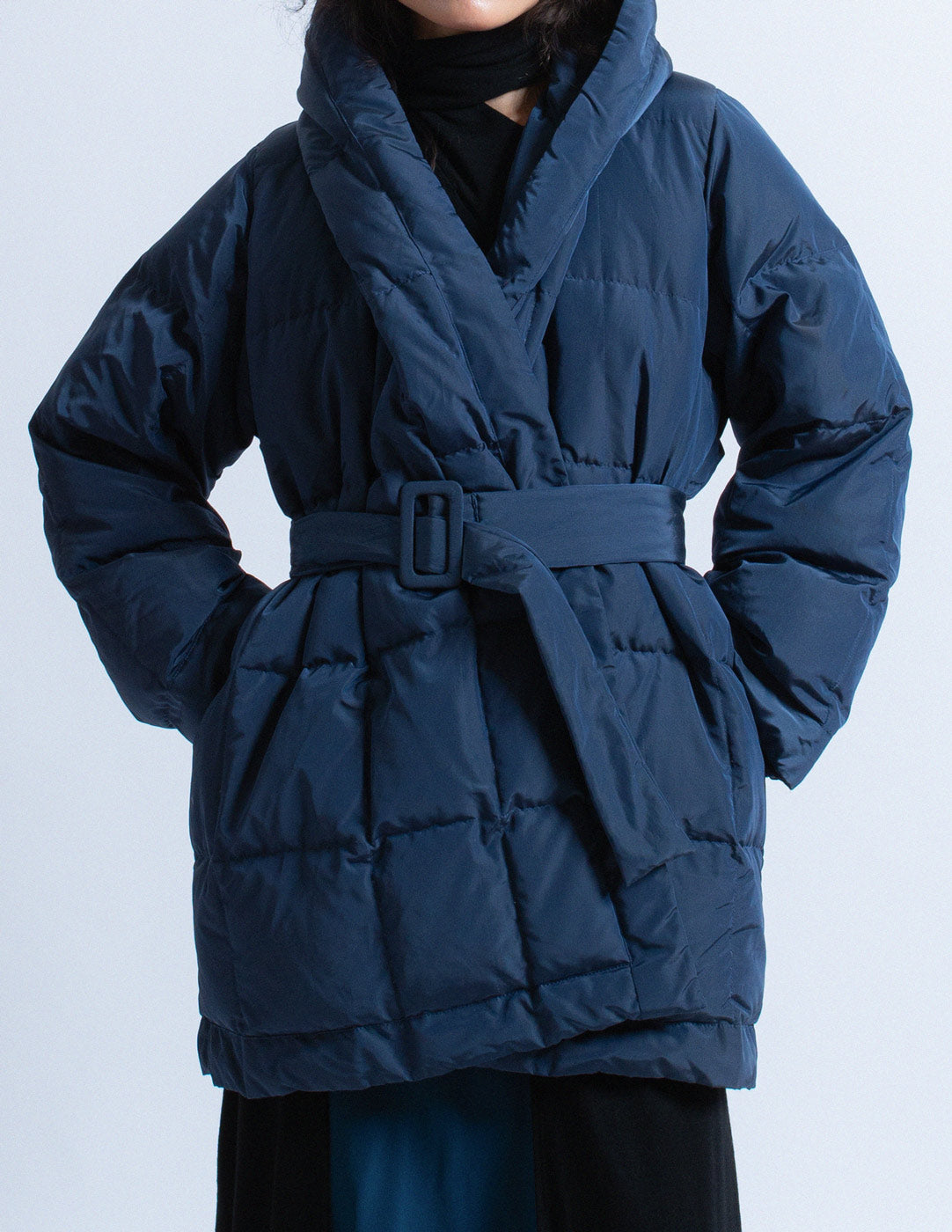 Romeo Gigli vintage navy quilt puffer with belt detail