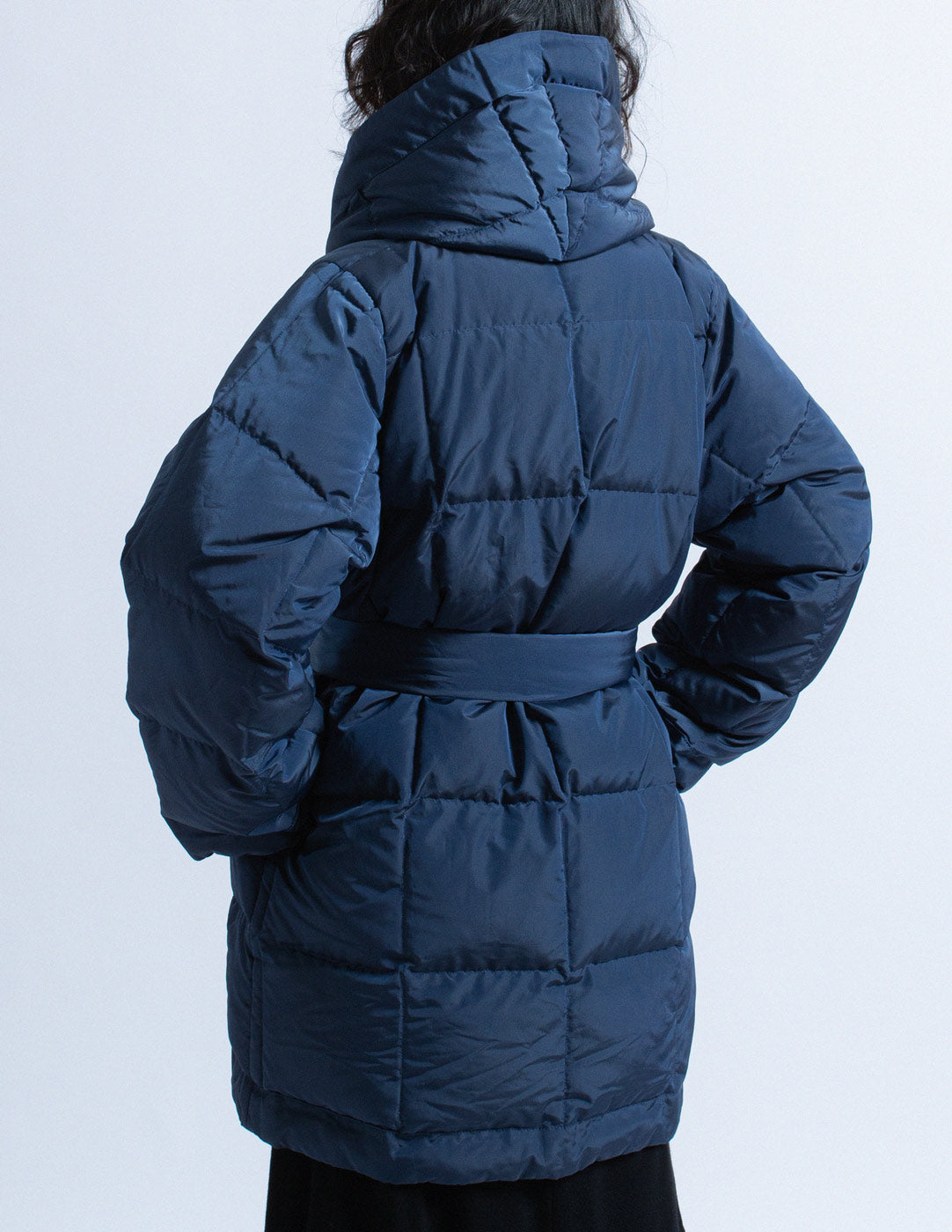 Romeo Gigli vintage navy quilt puffer with belt back detail