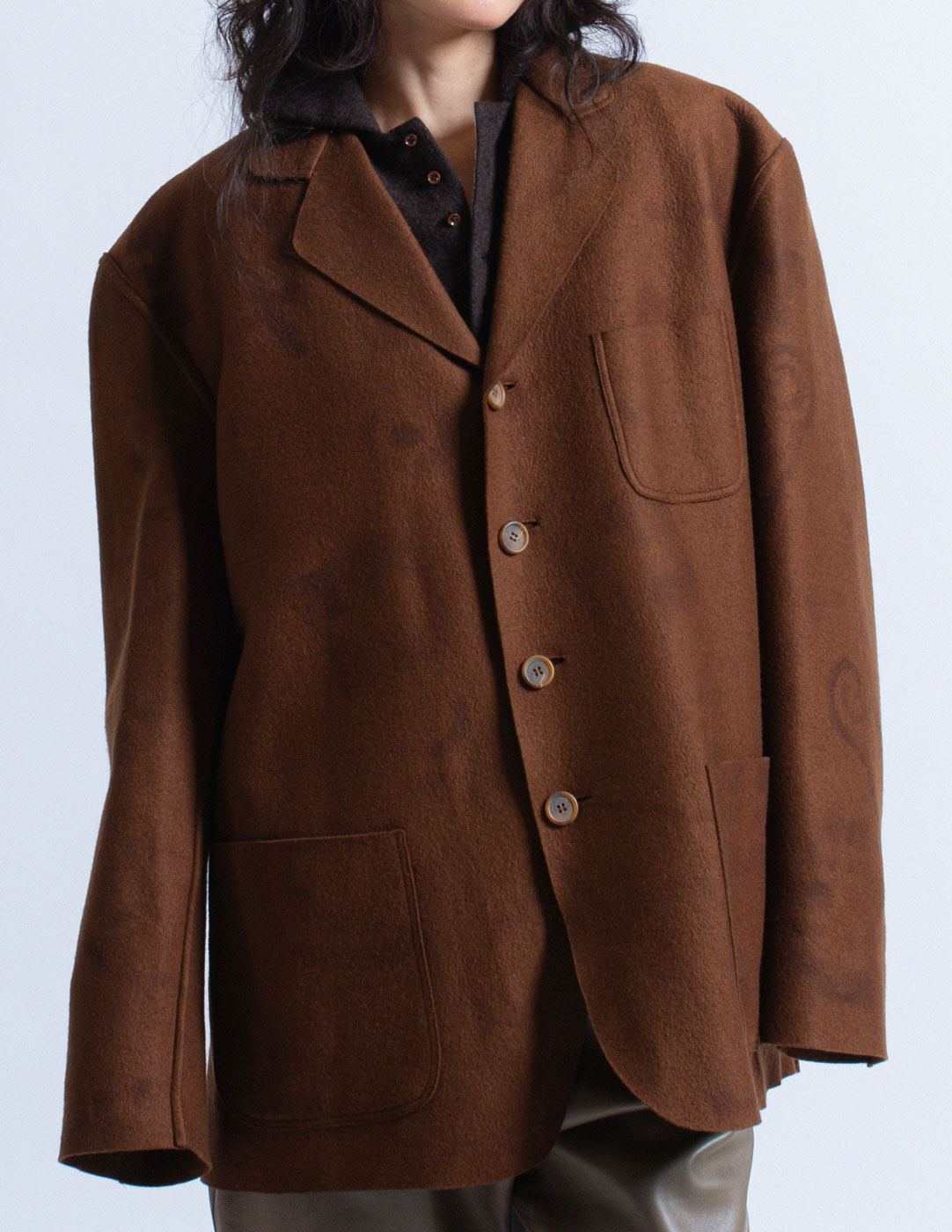 Romeo Gigli vintage brown brushed wool blazer detail