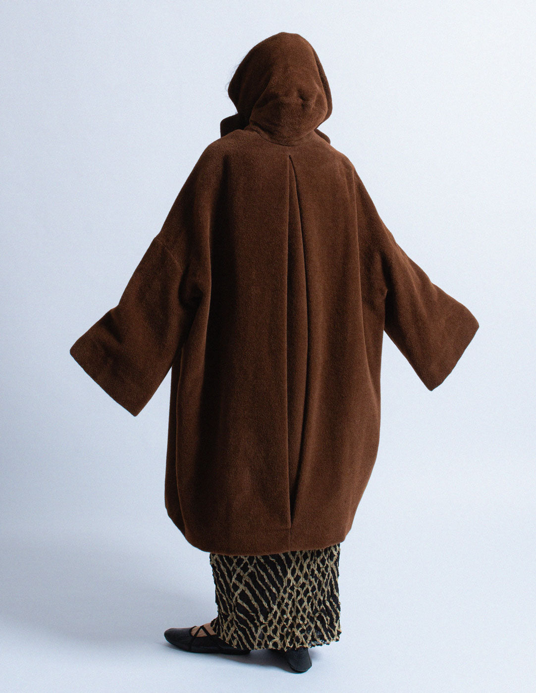 Romeo Gigli vintage brown alpaca cocoon coat back view