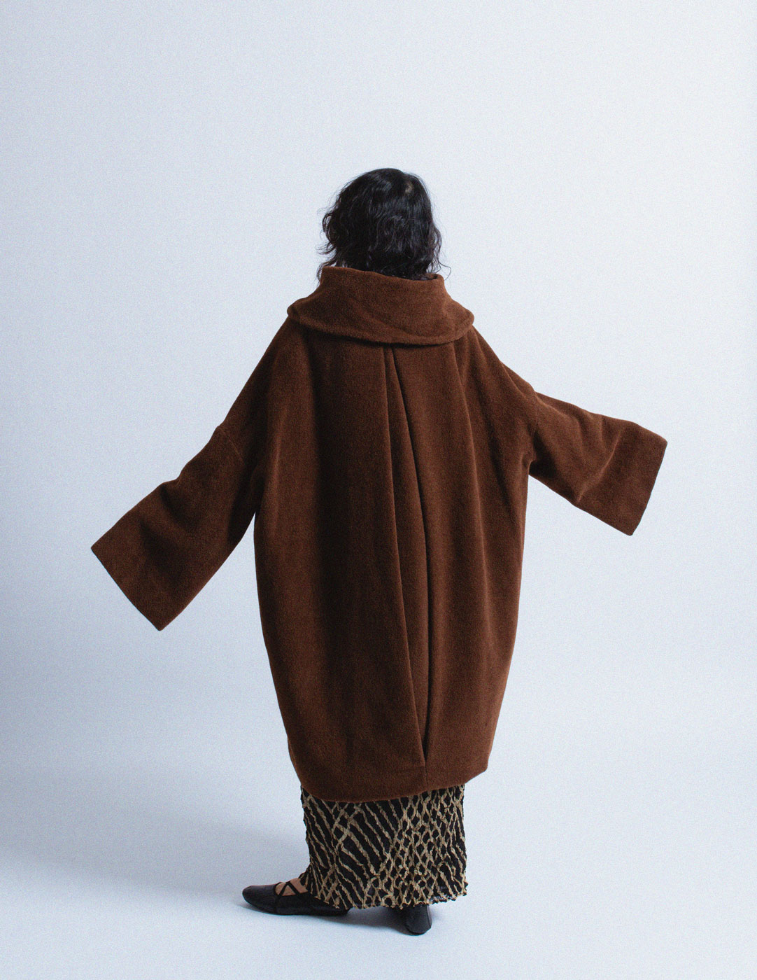 Romeo Gigli vintage brown alpaca cocoon coat back view