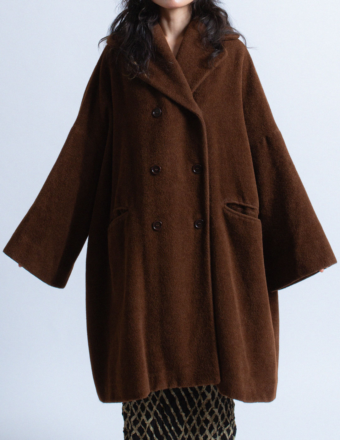 Romeo Gigli vintage brown alpaca cocoon coat detail