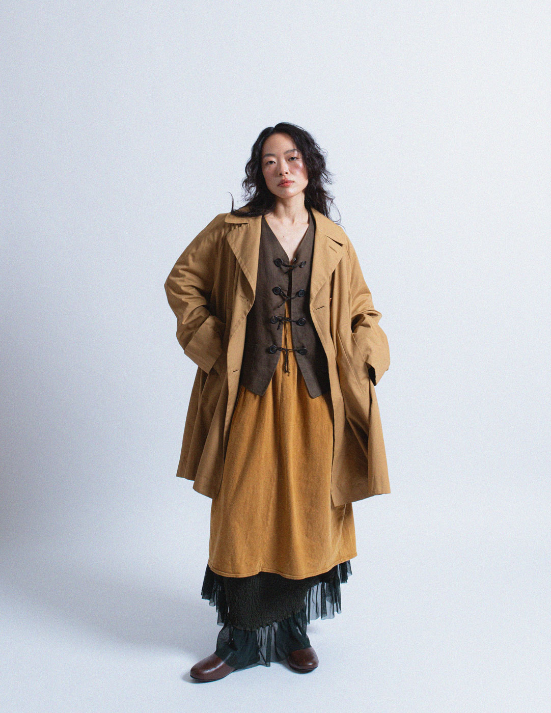 Romeo Gigli vintage camel tone double breasted cotton coat