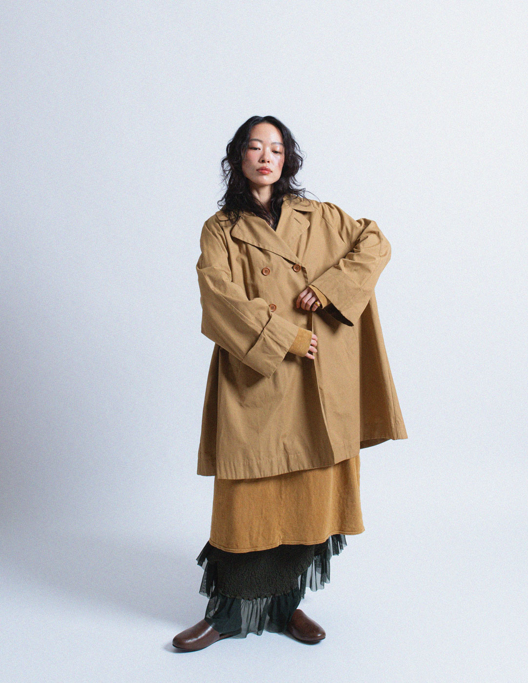 Romeo Gigli vintage camel tone double breasted cotton coat