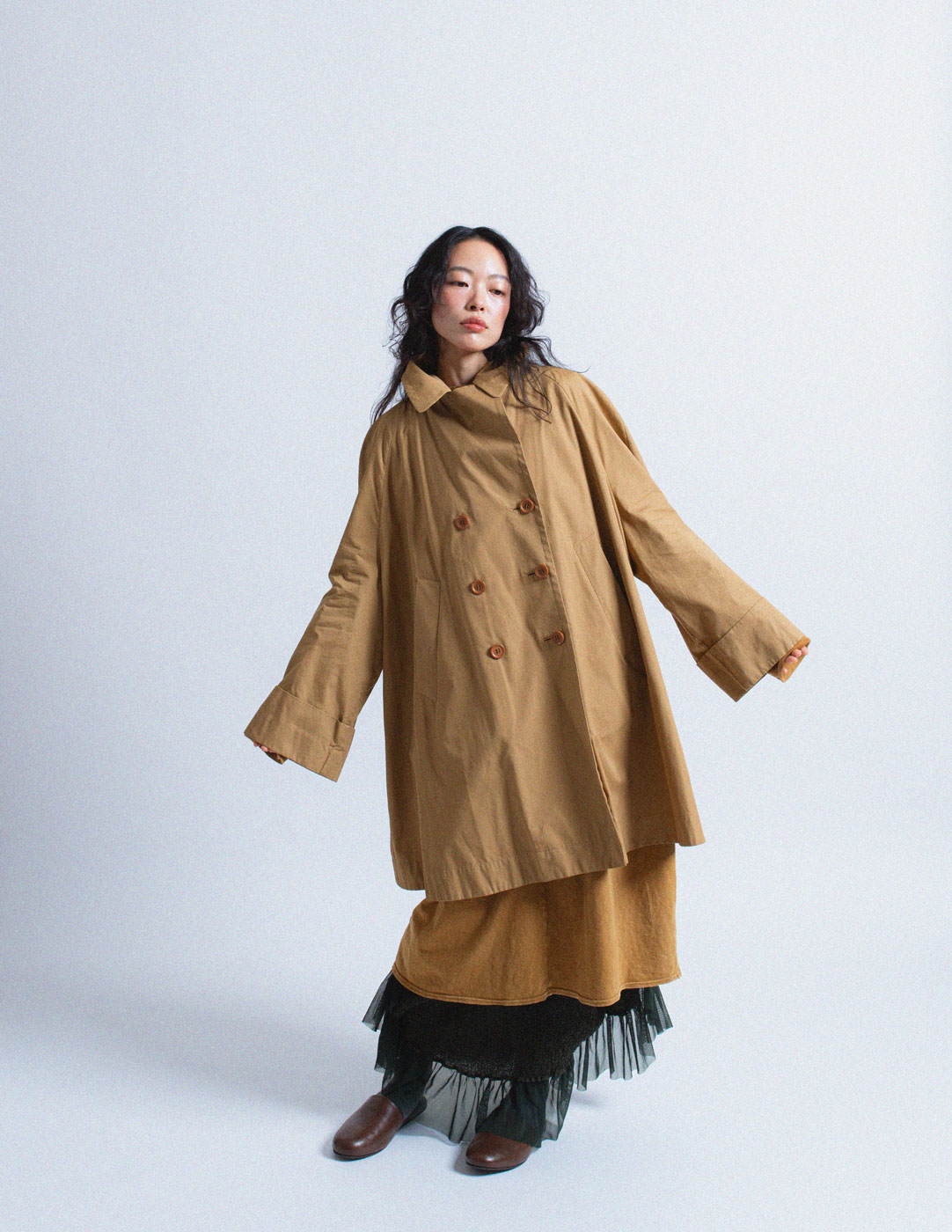 Romeo Gigli vintage camel tone double breasted cotton coat