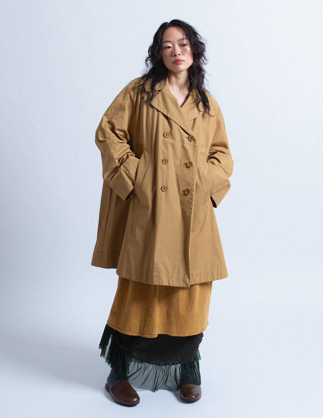 Romeo Gigli vintage camel tone double breasted cotton coat