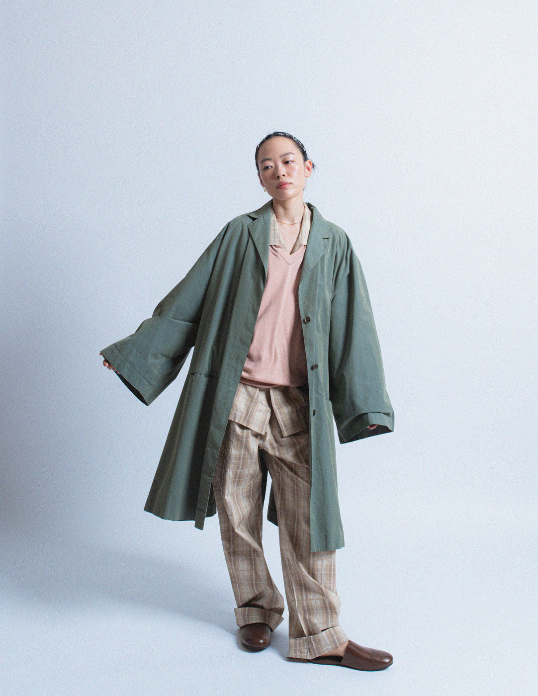Romeo Gigli vintage sage tone cotton spring coat