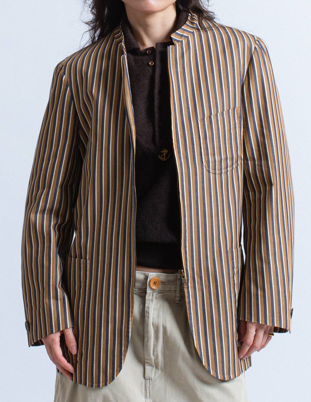 Romeo Gigli vintage striped zip jacket with Mandarin collar front detail