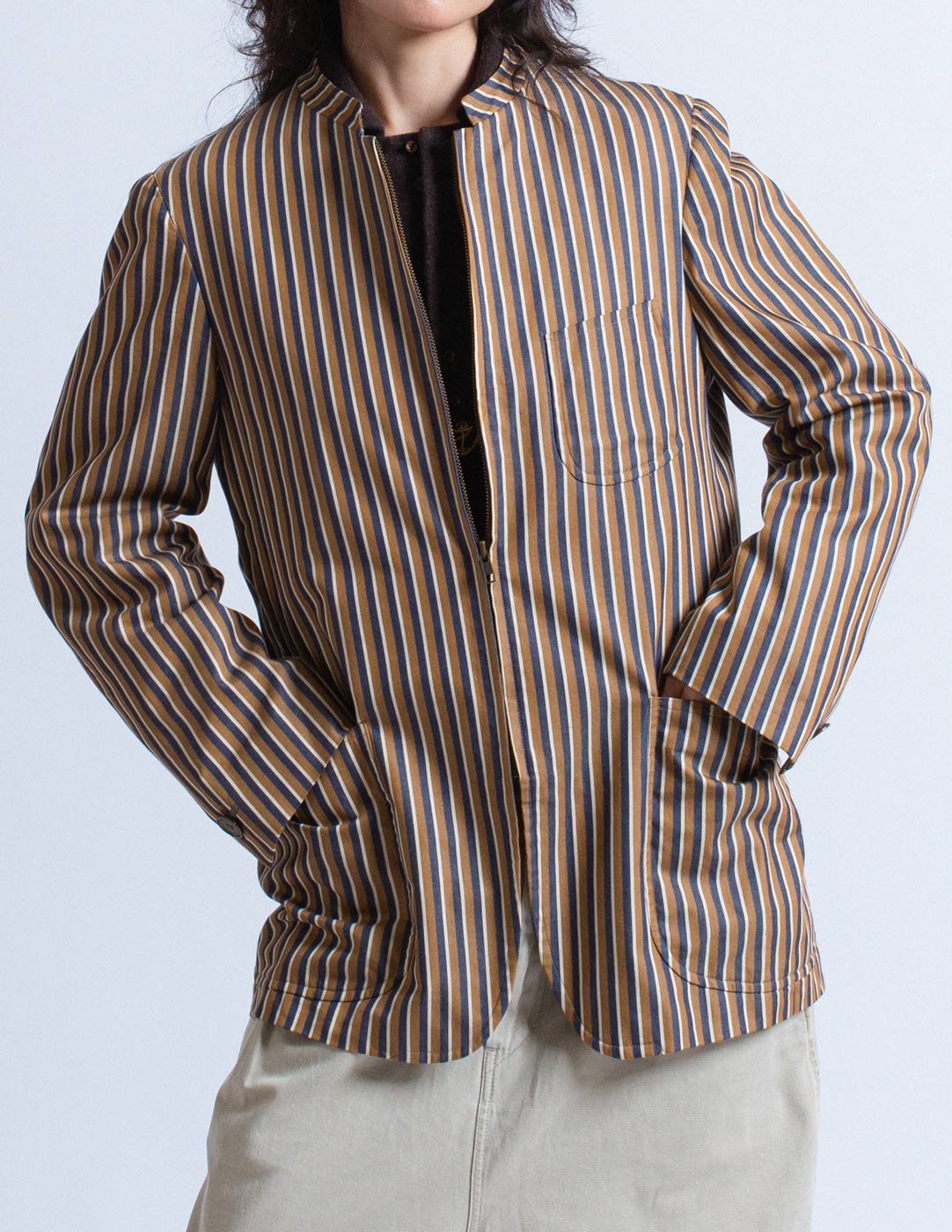 Romeo Gigli vintage striped zip jacket with Mandarin collar detail