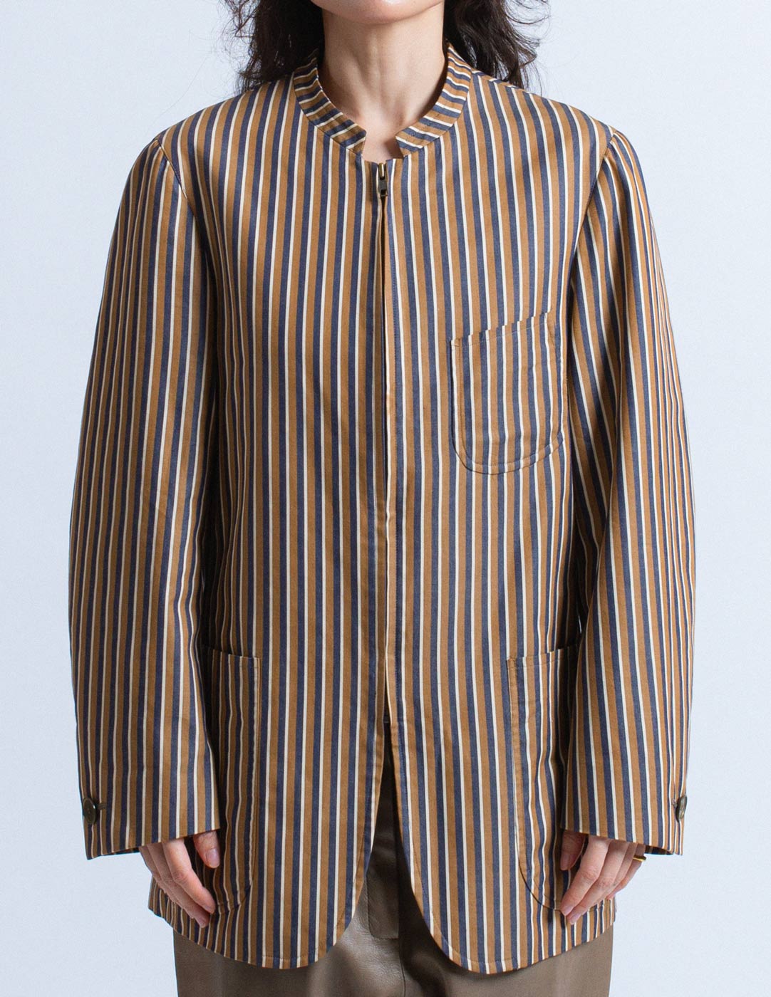 Romeo Gigli vintage striped zip jacket with Mandarin collar detail