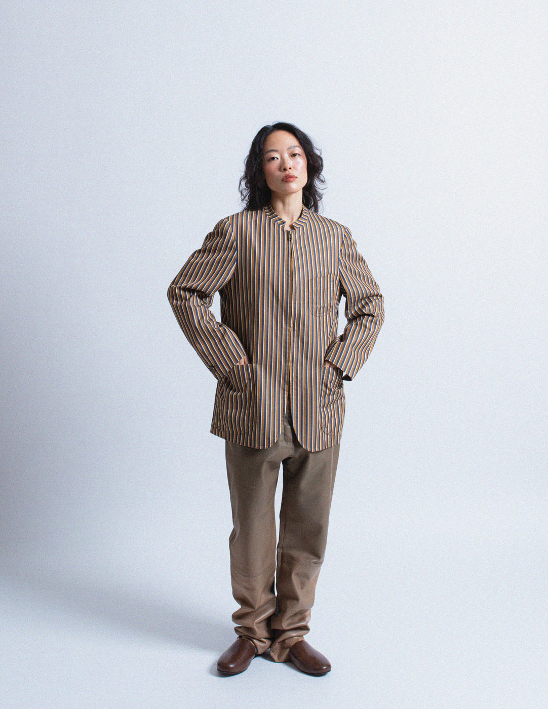 Romeo Gigli vintage striped zip jacket with Mandarin collar