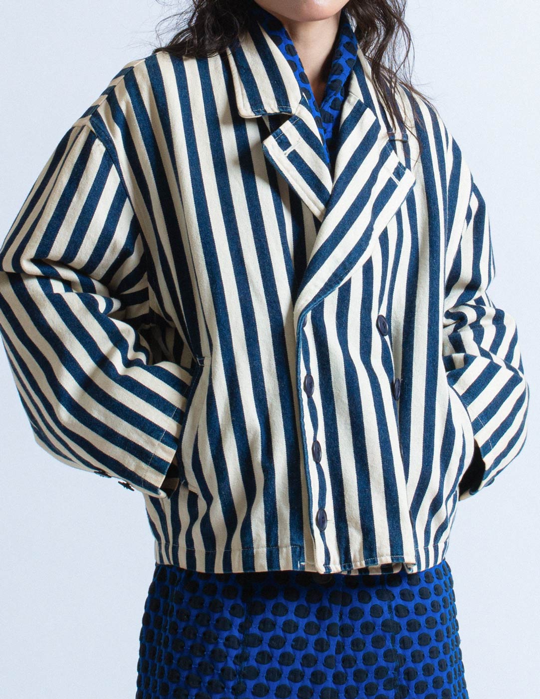 Issey Miyake vintage striped quilted cotton jacket front detail