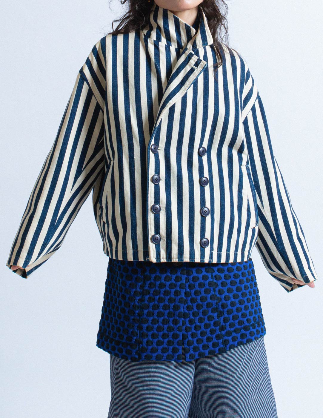 Issey Miyake vintage striped quilted cotton jacket detail