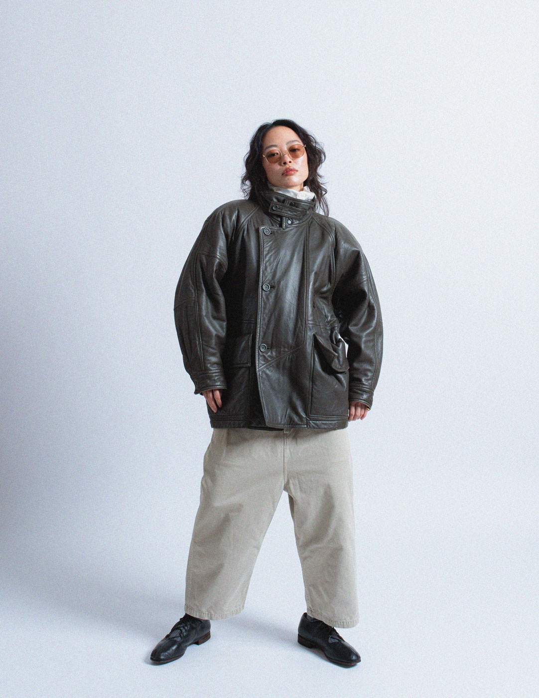 HAI Sporting Gear vintage gray leather puffer jacket