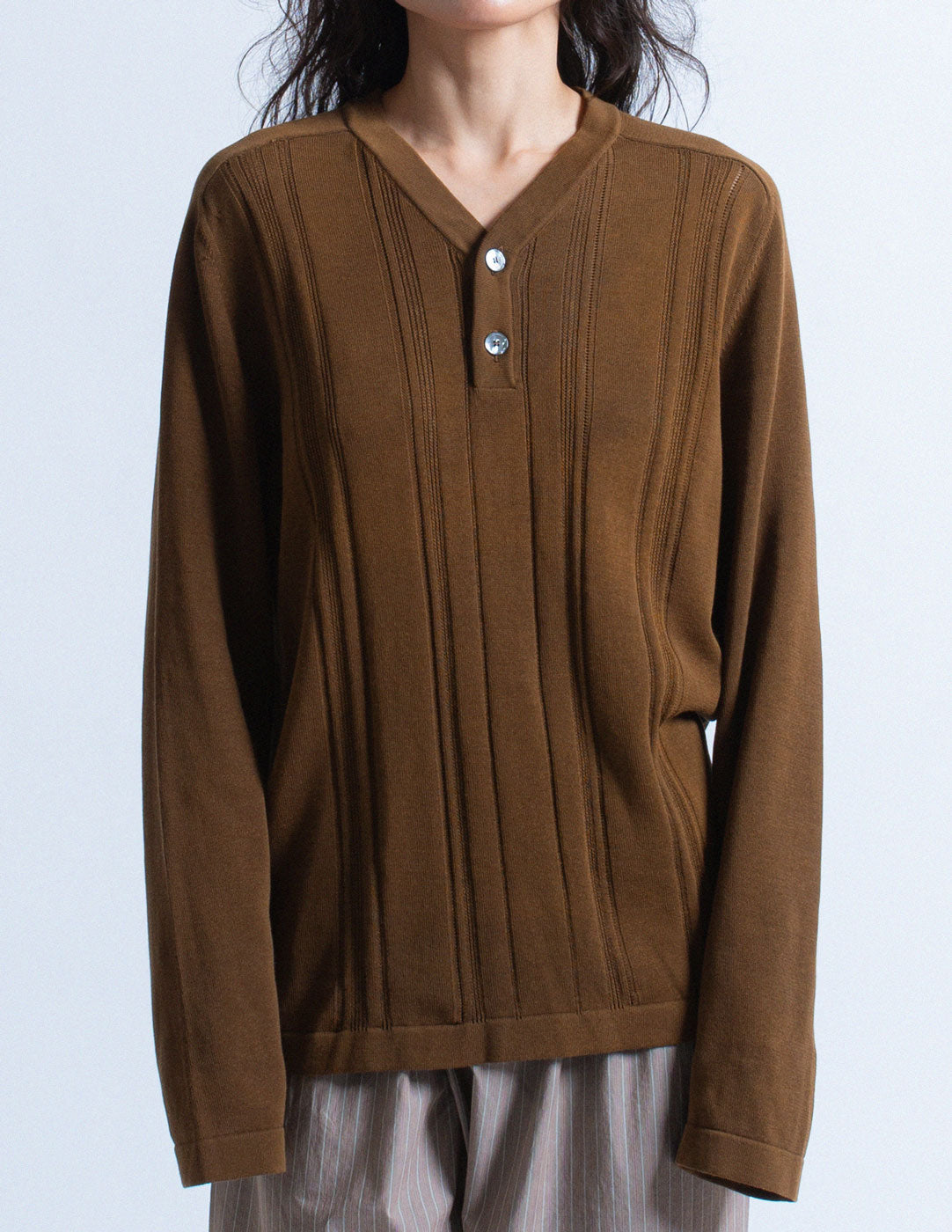 Hermès brown cotton knit pullover detail