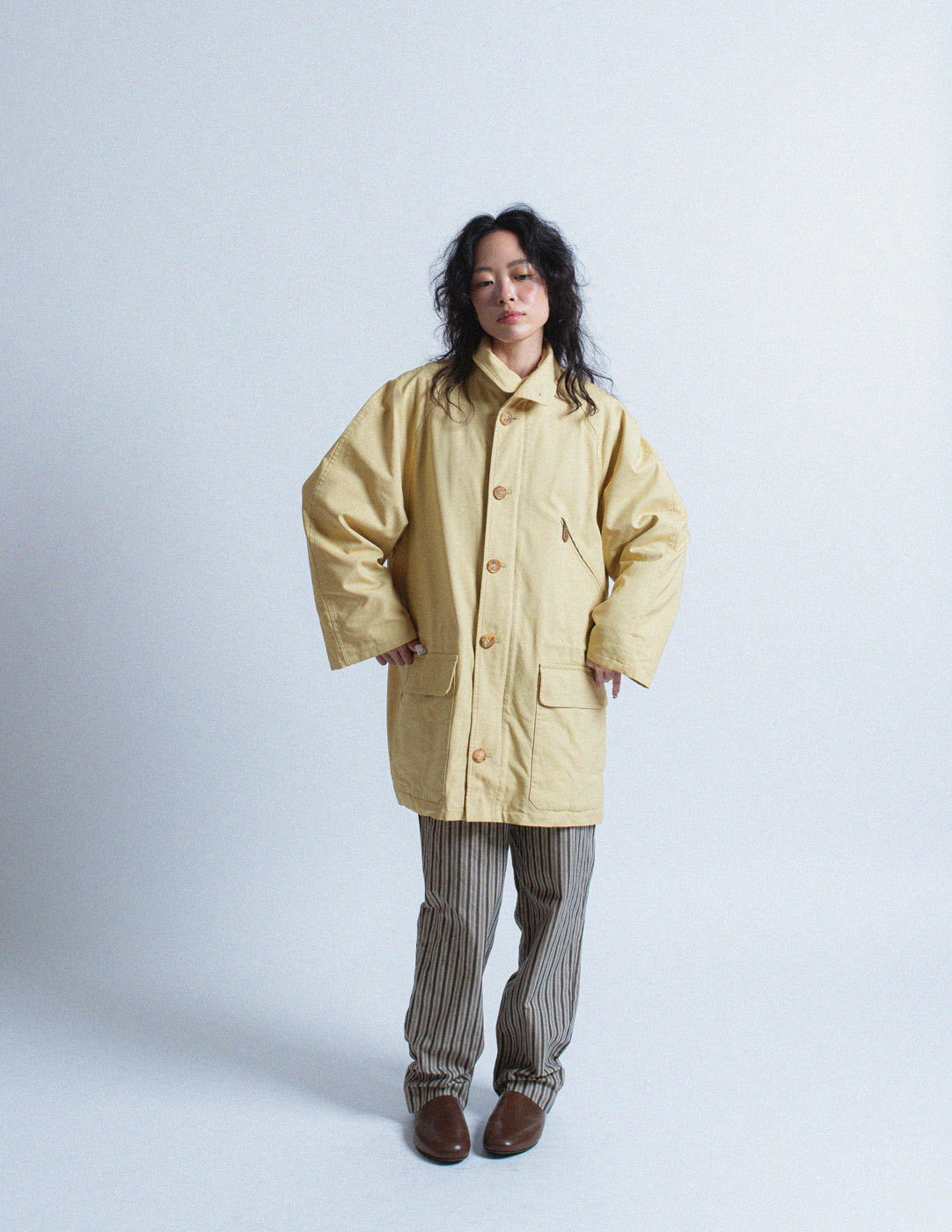 Hermès vintage pastel yellow silk blend trench