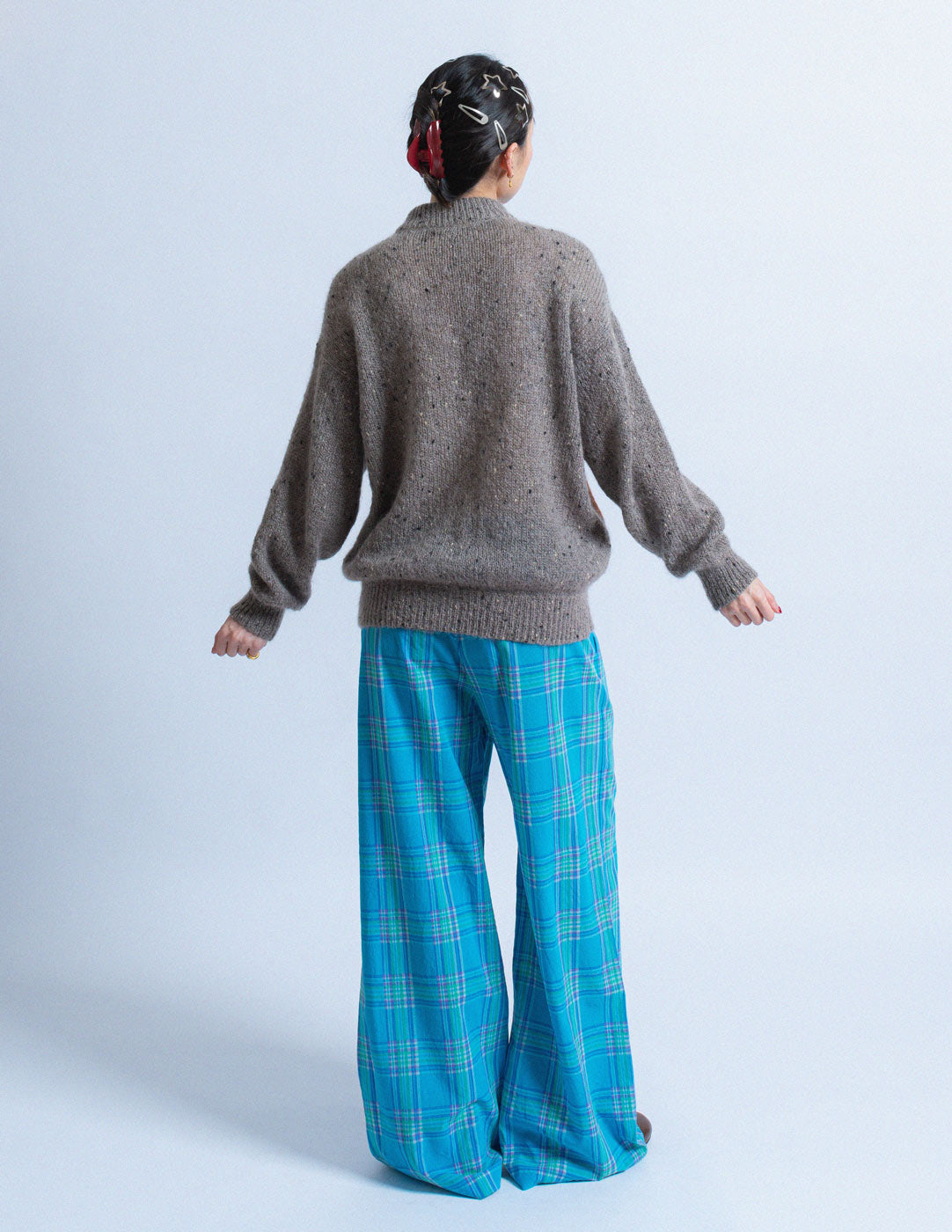 Comme des Garçons vintage blue plaid lounge pants back view