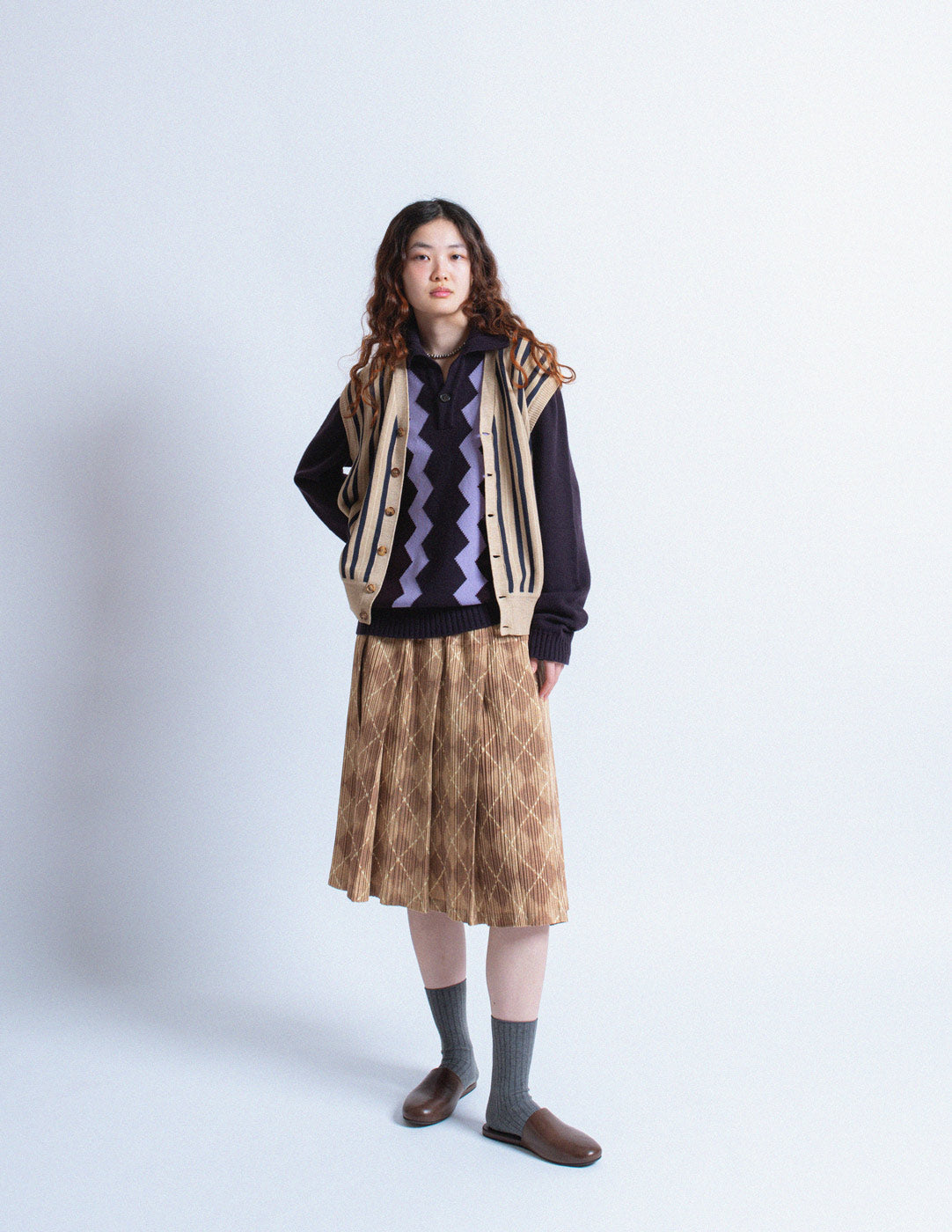 vintage tan tartan pleated skirt