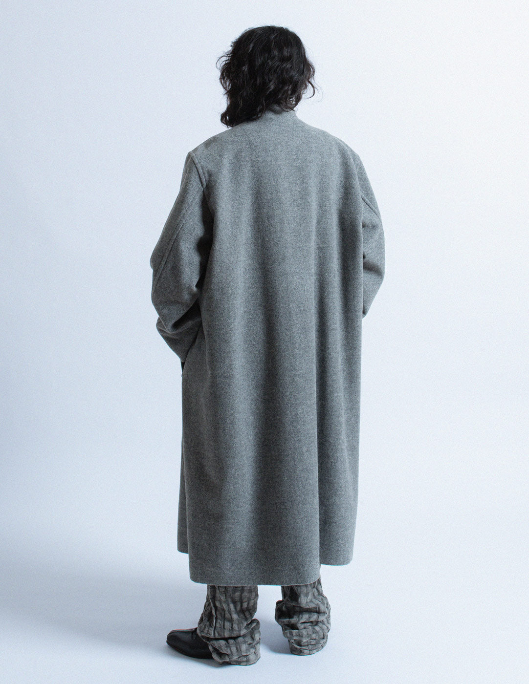 Issey Miyake Men gray wool long coat back view