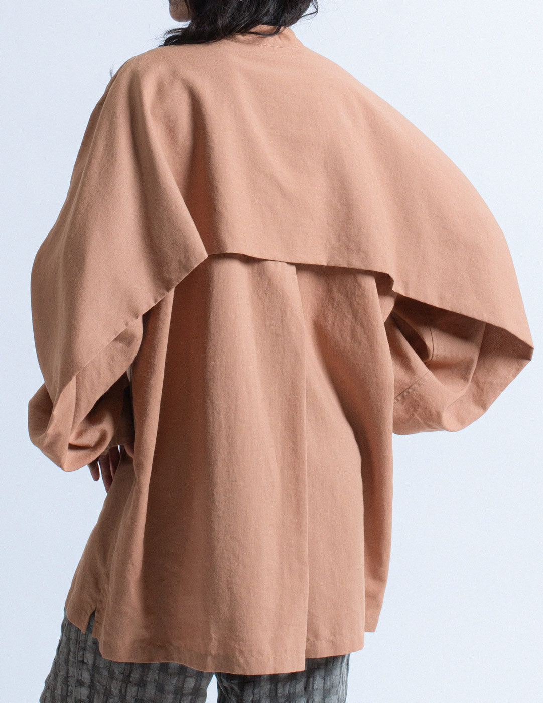Issey Miyake taupe cotton blend shirt with back pleat back detail