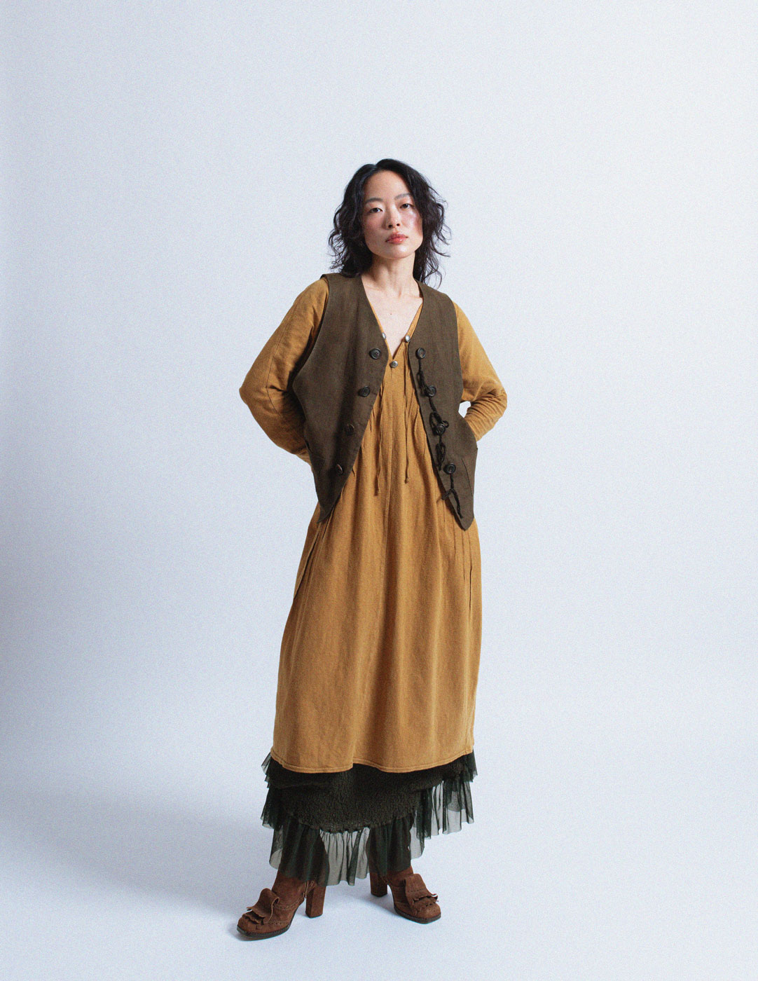Kapital ochre cotton casual dress