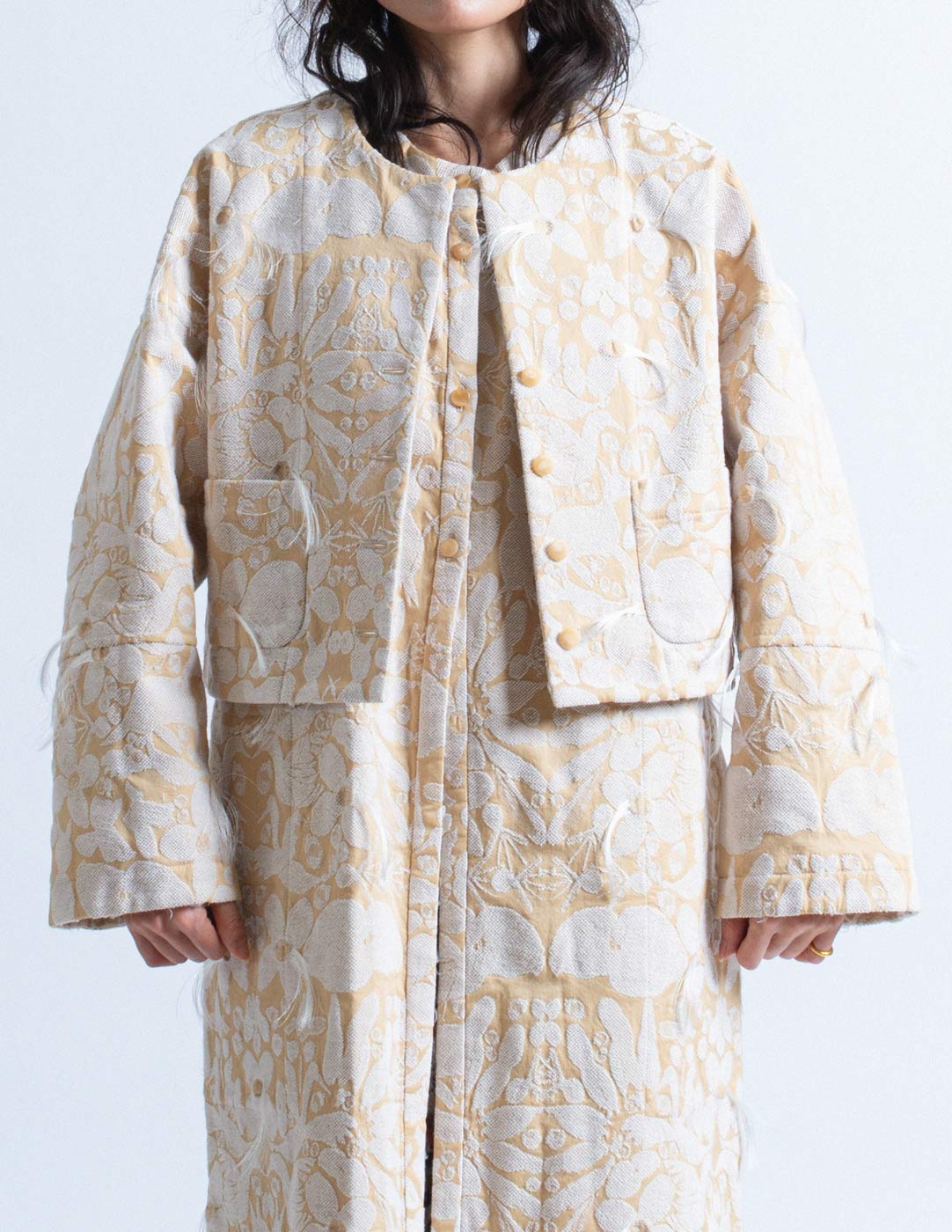 Issey Miyake reversible jacquard long waistcoat and jacket set detail