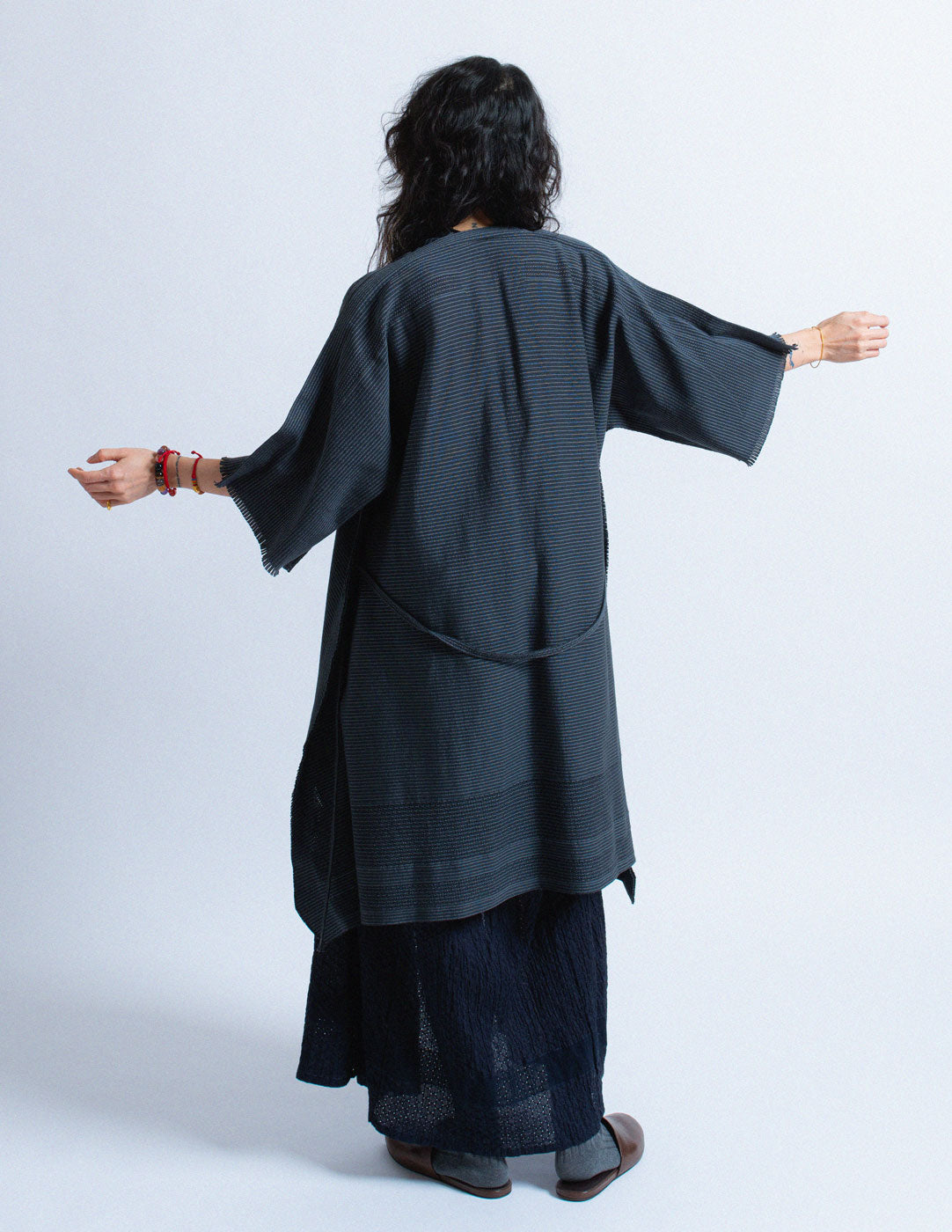 Issey Miyake striped transformable kaftan dress back view