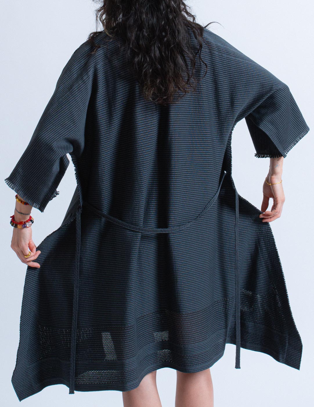 Issey Miyake striped transformable kaftan dress back detail