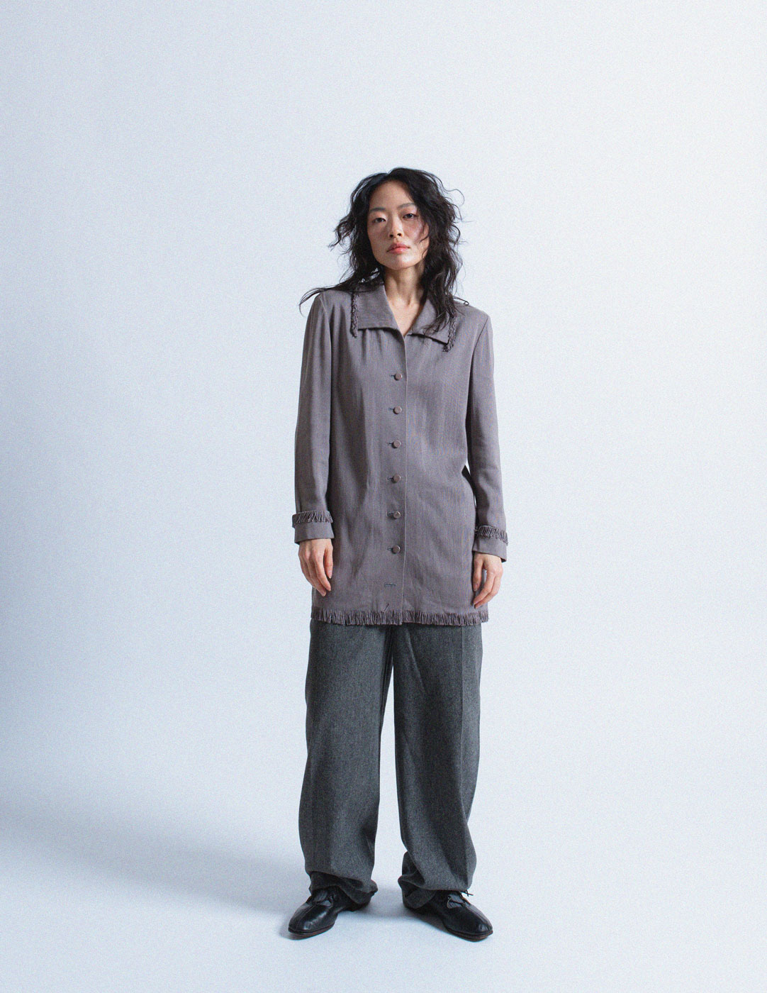 Issey Miyake vintage gray textured cotton blend blazer with fringes