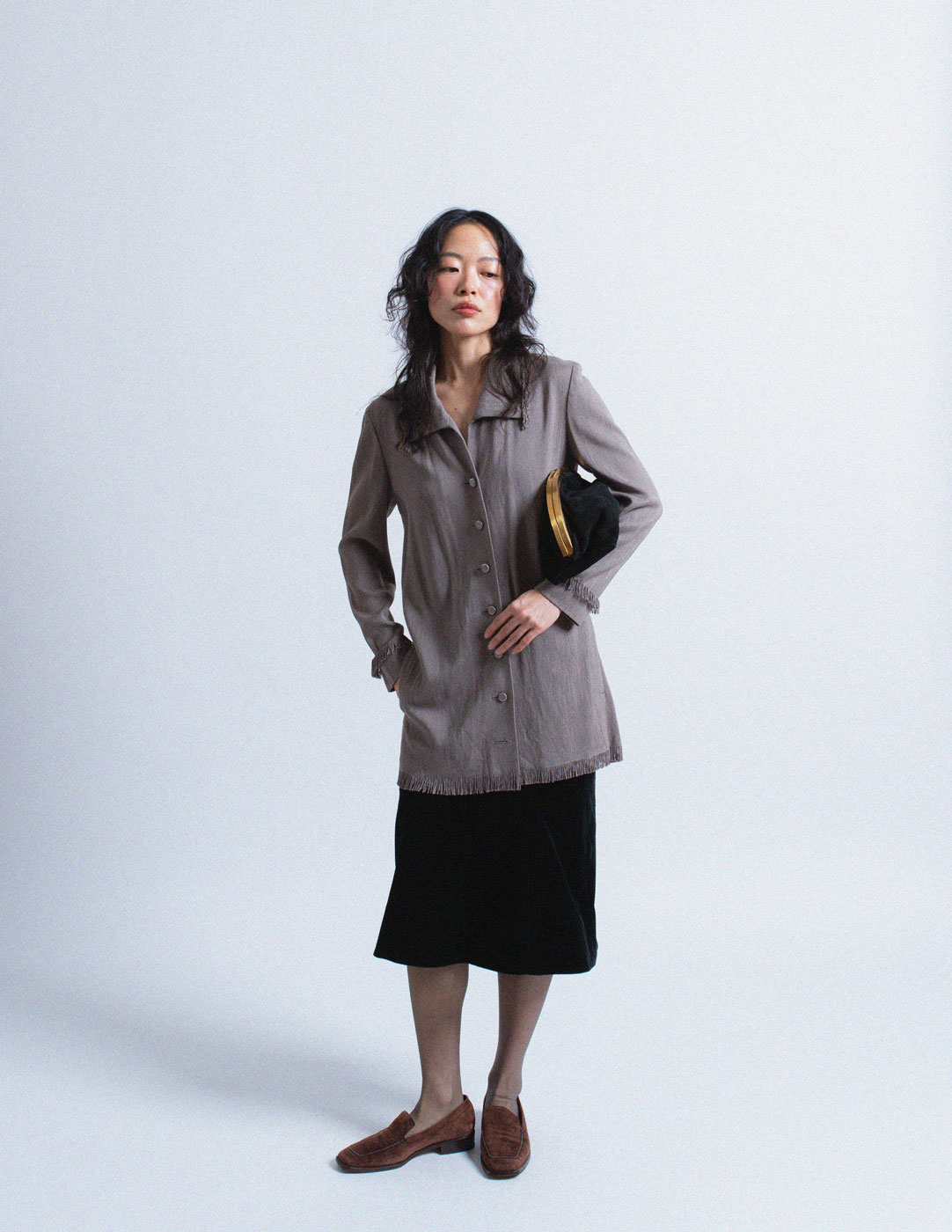 Issey Miyake vintage gray textured cotton blend blazer with fringes