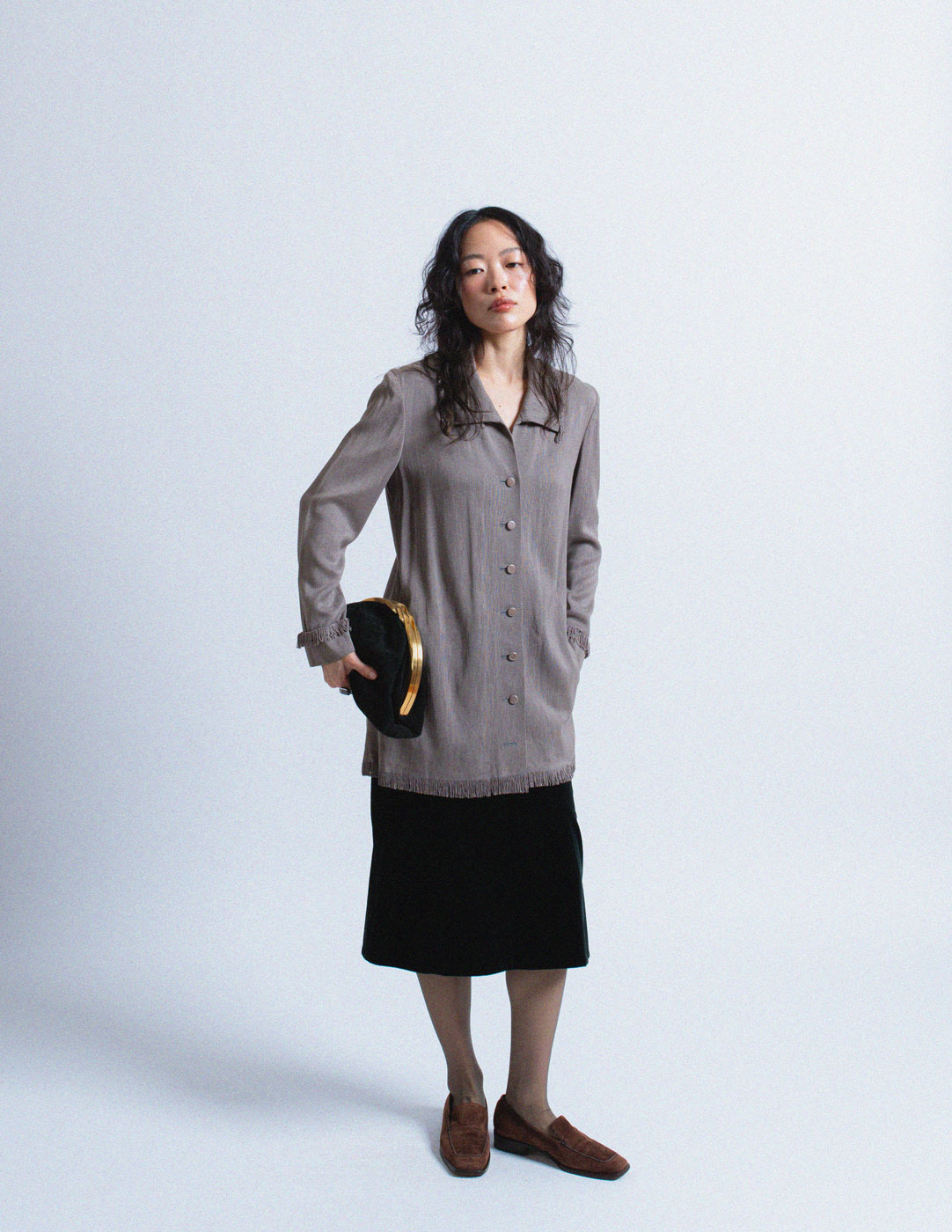 Issey Miyake vintage gray textured cotton blend blazer with fringes