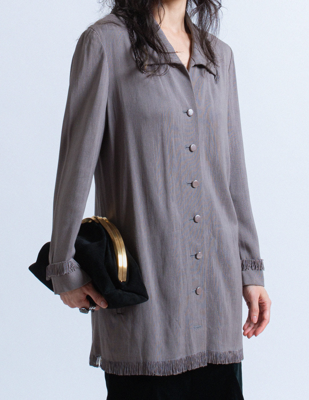 Issey Miyake vintage gray textured cotton blend blazer with fringes side detail