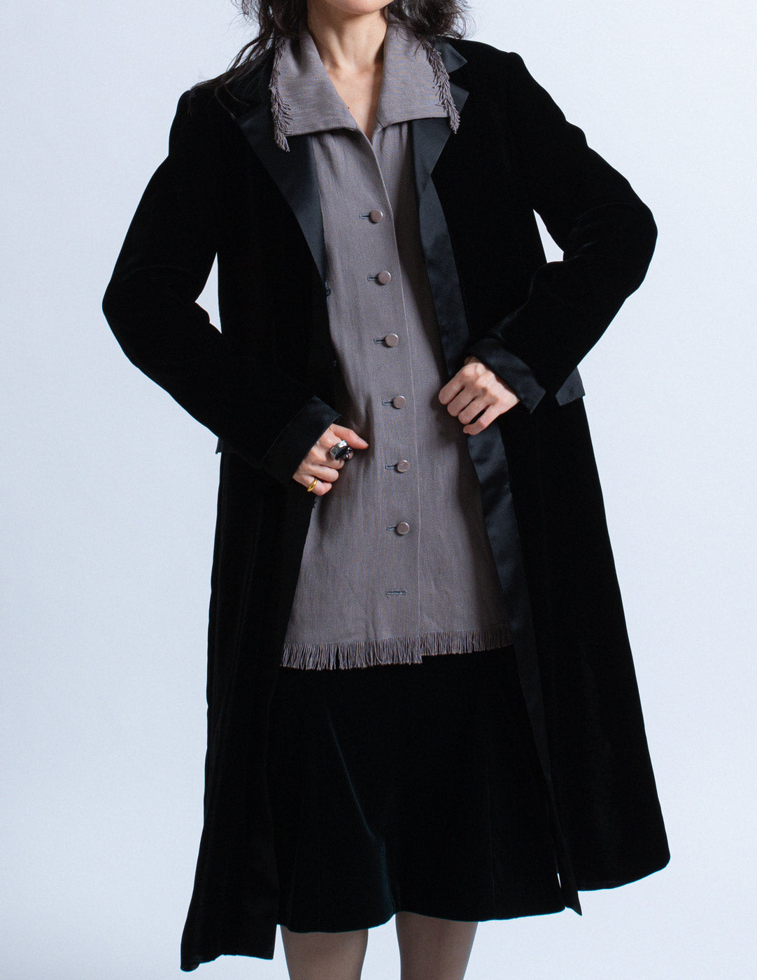 Issey Miyake vintage gray textured cotton blend blazer with fringes layer detail